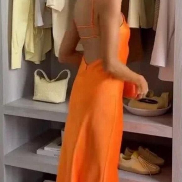 Zara Orange Satin Maxi Dress - Picture 12 of 12